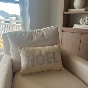 Festive Noel Sequin Pillow - Cream and Silver